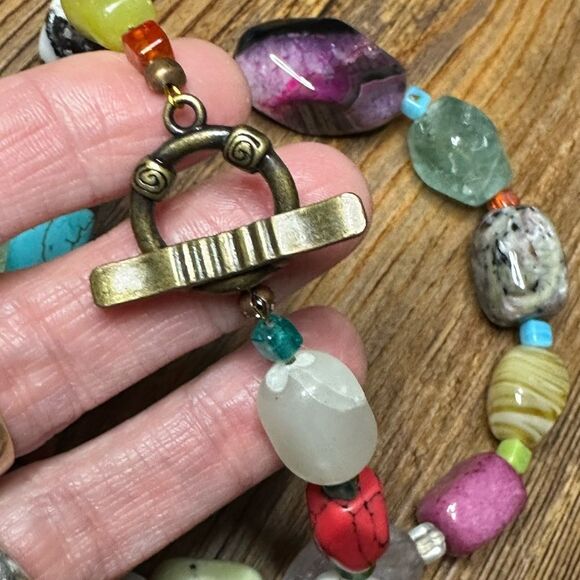 OOAK Multi Colored Genuine Semi Precious  Polished Gemstone Necklace Stones - Picture 9 of 9